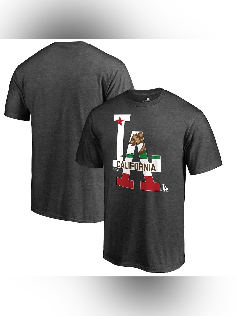 Los Angeles Dodgers Hometown Collection Cali Flag T-Shirt - Heathered Charcoal